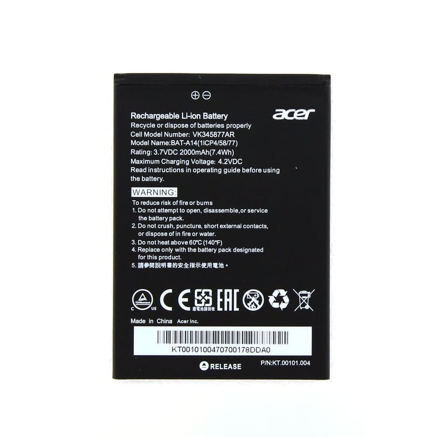 Original Akku für Acer Liquid Z6 3,00 Volt 2000 mAh 6,00 Wh Li-Ion Akku