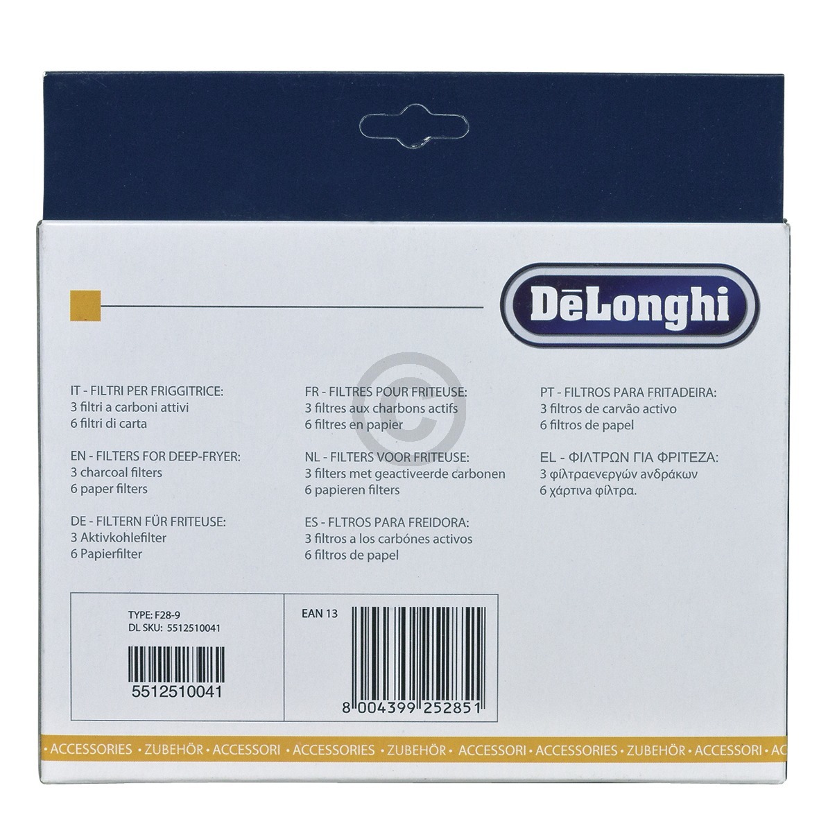 Filterset DeLonghi 5512510041 F28-9 3xKohlefilter 6xPapierfilter für Fritteuse