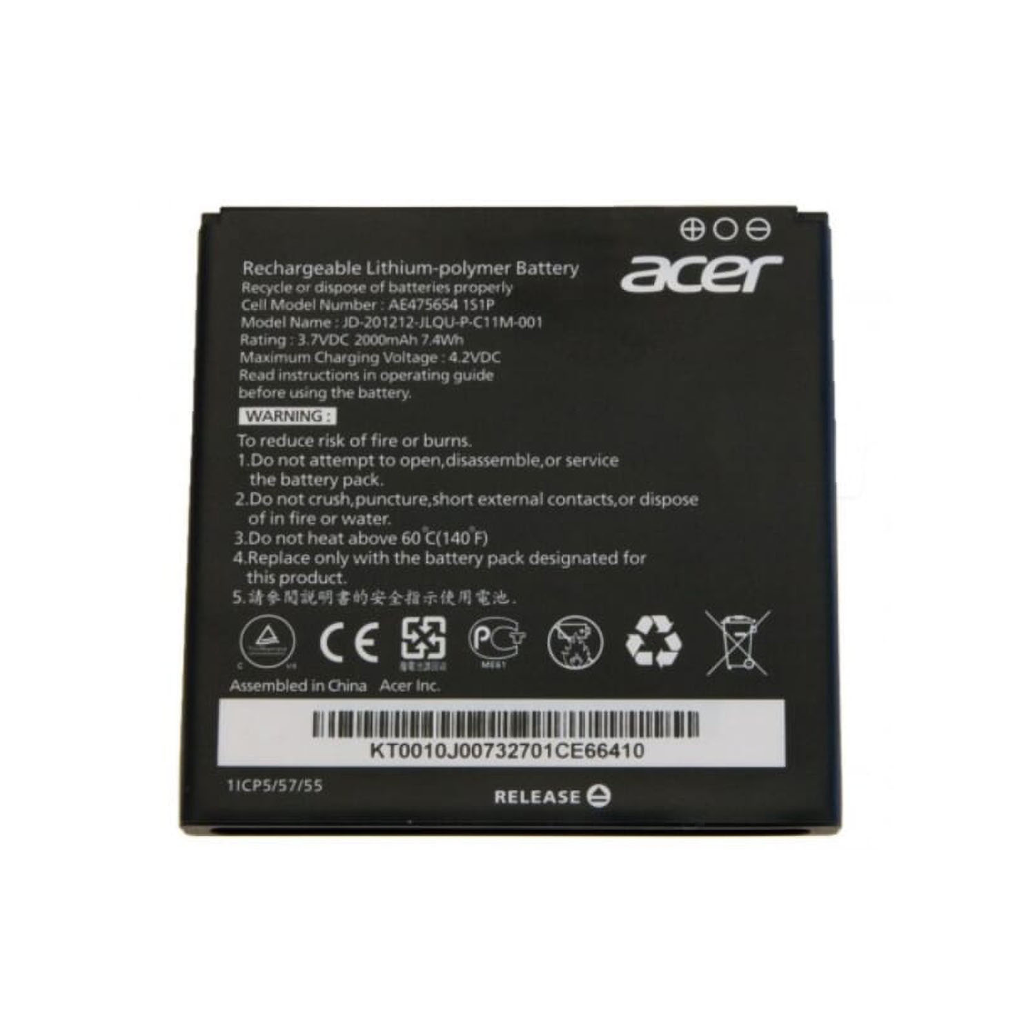 Original Akku für Acer Liquid E2/Liquid E2 Duo 3,00 Volt 2000 mAh 6,00 Wh Li-Ion Akku
