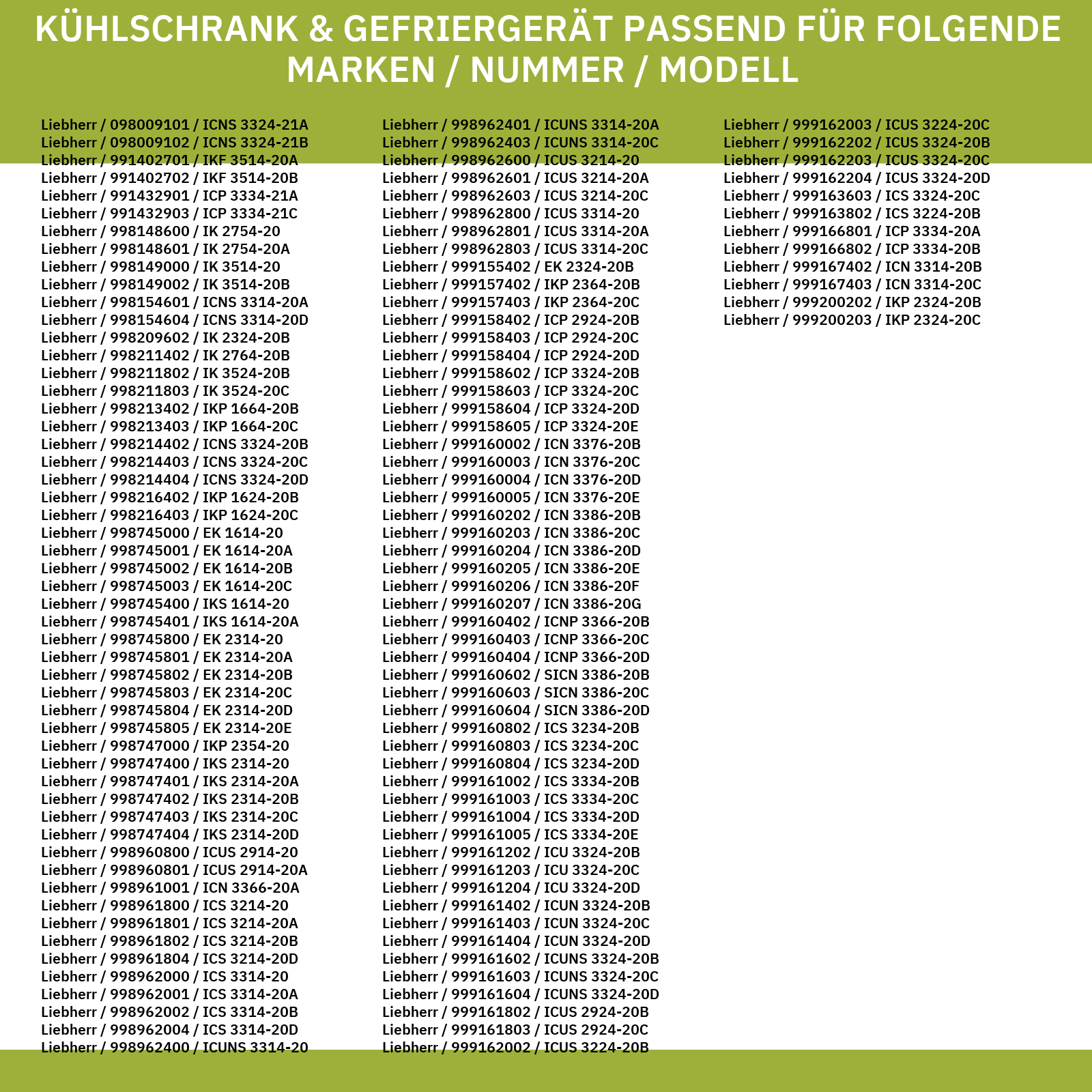Reperatur Kit kompatibel mit Liebherr 9590186 für Kühlschrank