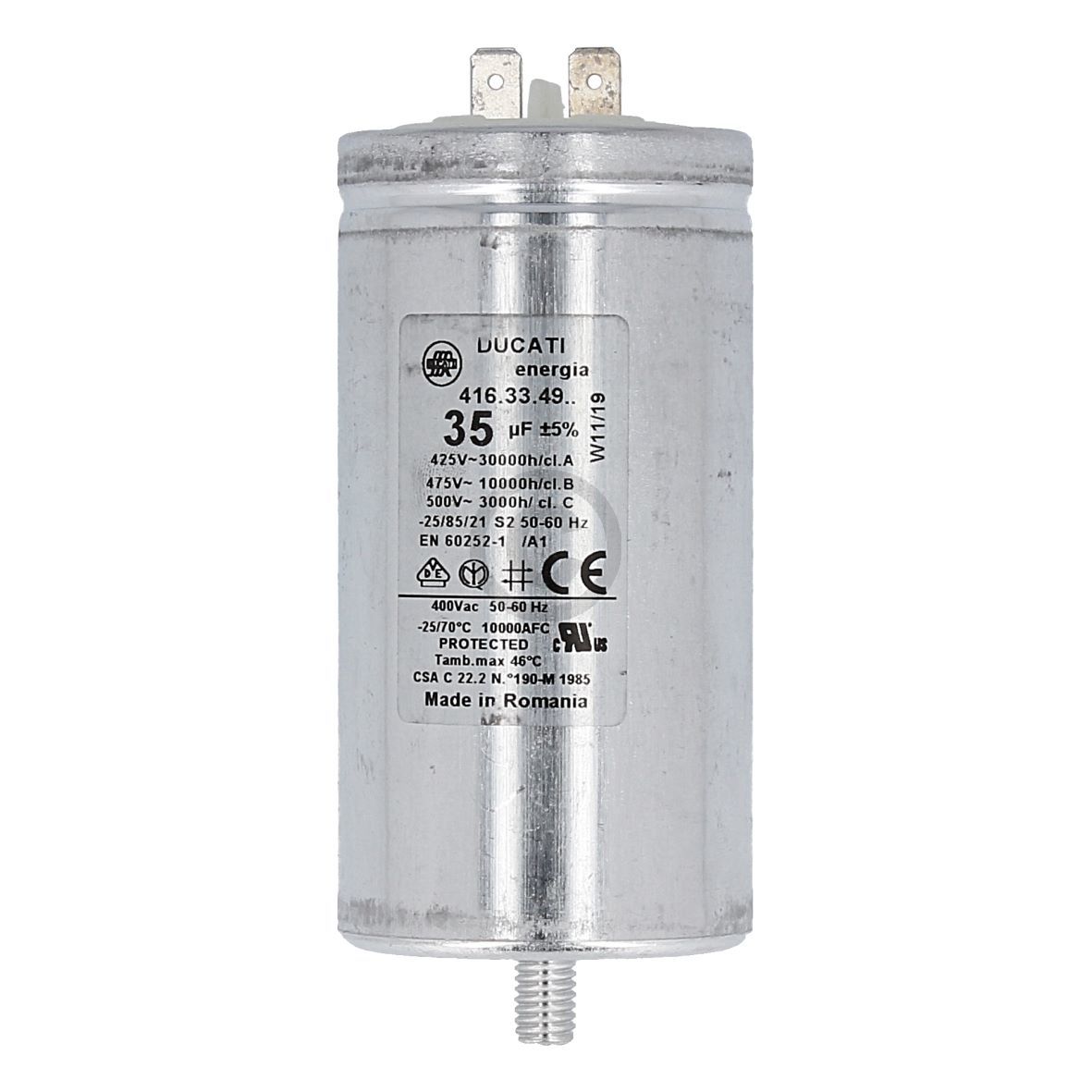 Kondensator 35µF 450V kompatibel mit gorenje 460714 mit Steckfahnen und Befestigungsschraube